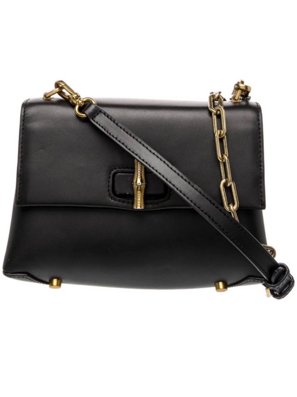 Brandon Blackwood Bowen Black Leather Crossbody with Gold Chain
